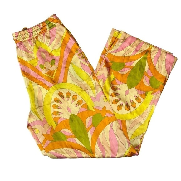 Zara Wide Leg Silky Pajama Style Pant. Orange Pink Yellow. Size M #868 NWT - Picture 6 of 8